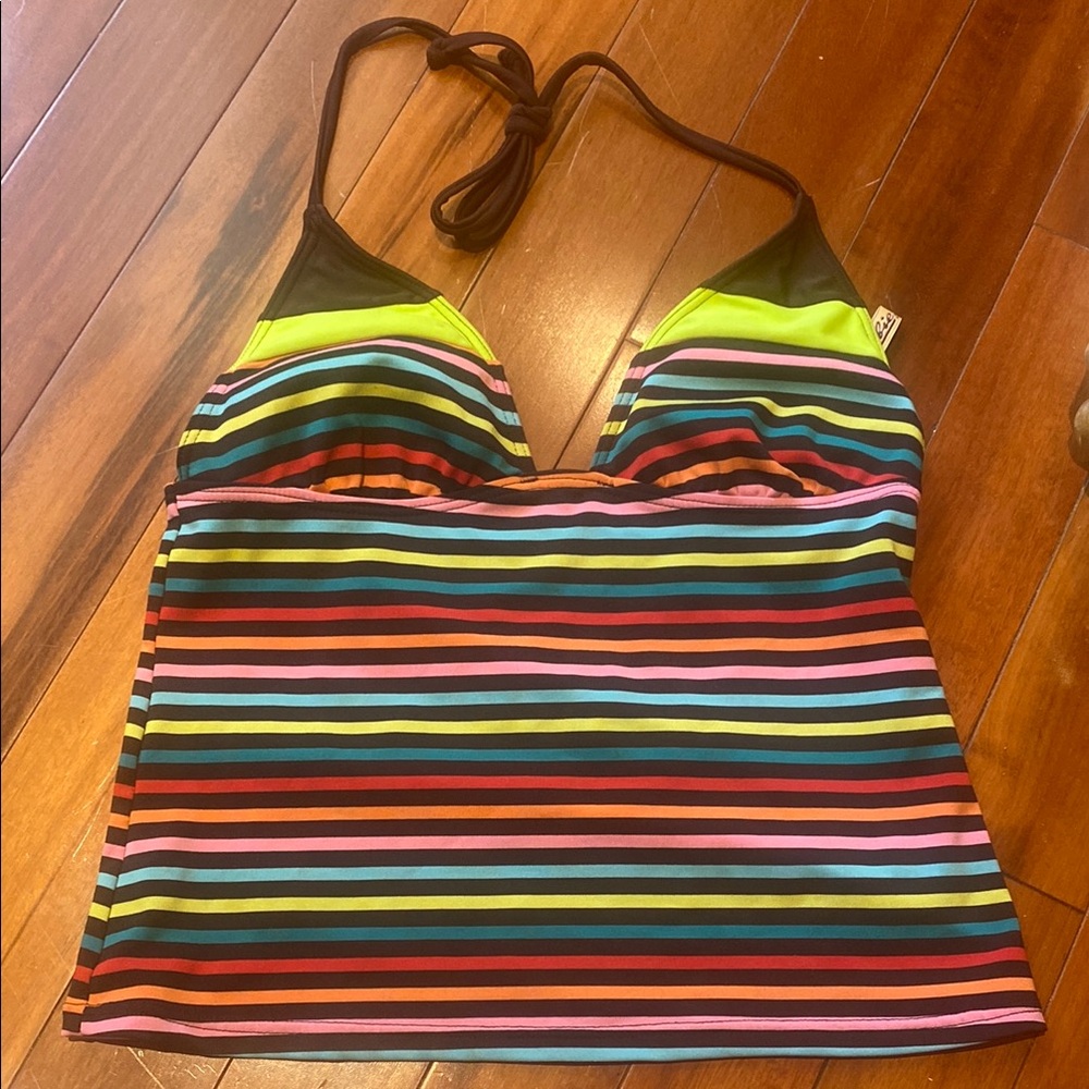 Hobie Colorful Striped Halter Bikini Top Padded Cups New 4/25
